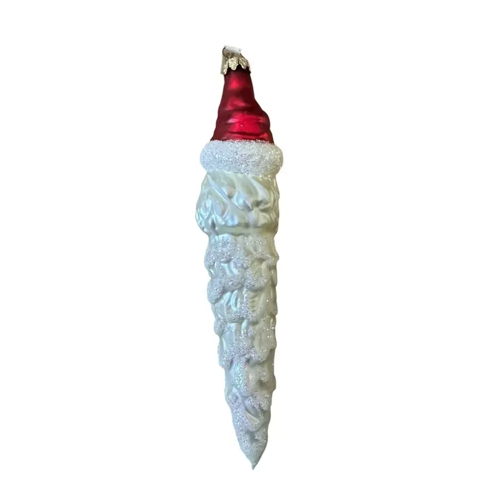 Vintage West Germany Santa Icicle Glass Christmas Holiday Ornament‎ Glitter READ